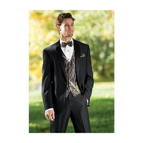 New Camouflage Tuxedos Unique Single-Breasted Mens Wedding Suits Notched Lapel Groom Wear Prom Suits For Men( Jacket+Pants+Vest)