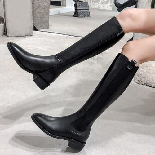 Autumn/winter 2020 natural leather boots for women knee boots stretch boots side zipper leather boots