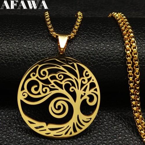 2021 Fashion Tree of Life Stainless Steel Chain Necklaces for Women Gold Color Necklaces Pendants Jewelry joyeria N3201