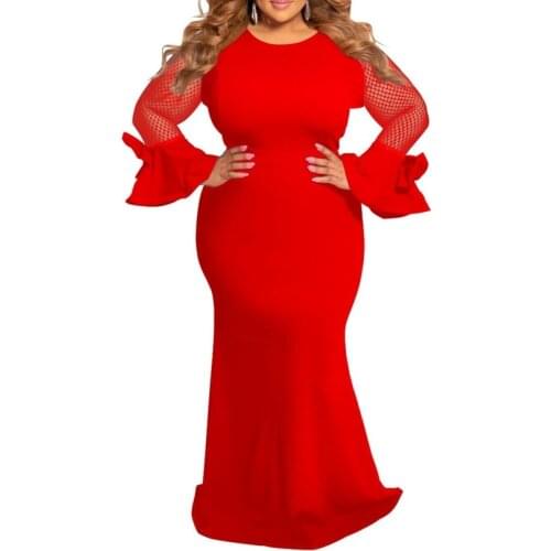 Plus Size Dresses for Women 4xl 5xl 6xl Sheer Mesh Long Sleeve Elegant African Ladies Wedding Evening Party Long Maxi Dress Robe