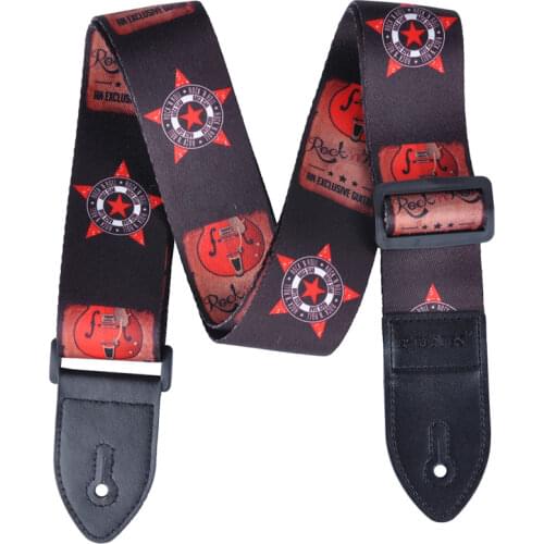 Polyester Printing Guitar Strap PU Leather Head Electric Guitar Acoustic Guitar Folk Guitar Bass Belt
