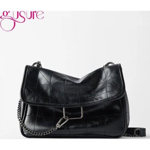 Gusure Women Retro Chain Shoulder Tote Bag Fashion Large Capacity Messenger Bags Ladies Black Luxury pu Leather Crossbody Bags
