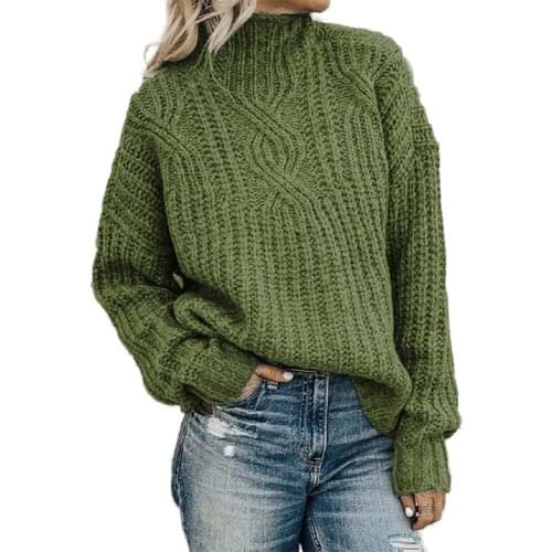CINESSD Turtleneck Long Sleeves Pullovers Sweaters Women Solid Twist Knitted Tops Autumn Winter Plus Blue Casual Loose Sweaters