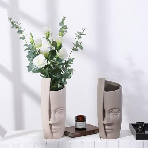 Human Face Vase Creative Art Vase Ceramic Abstract Design Display Room Decorative Figue Head Shape Vase