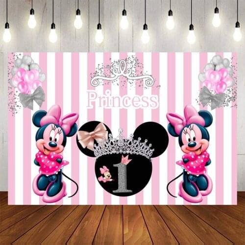 Disney Minnie Mouse Backgrounds Vinyl Cloth Photo Shootings Backdrops for Baby Photo Customized Birthday Party Photo Studio