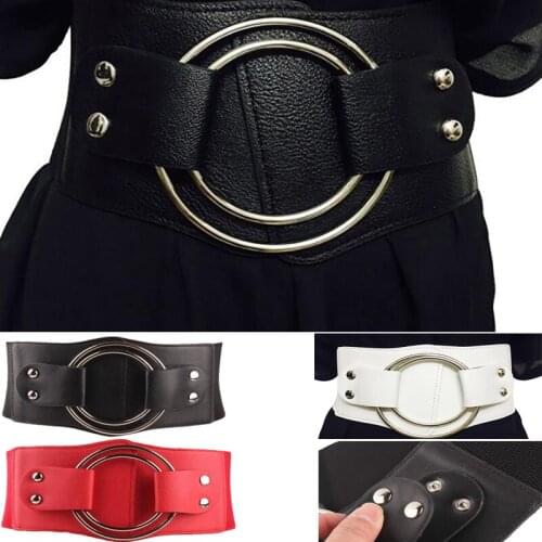 Vintage Wide Waist Elastic Belts For Women Stretchy Corset Waistband Hollow Metal Big Ring Womens Belt Exaggerate Cummerbund