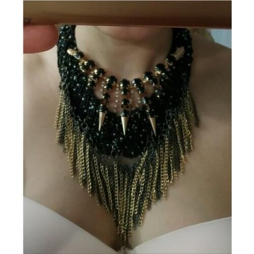 Jewelry Seed Bead Metal Chain Tassel Big Choker Necklace Women Boho Vintage Statement Necklace Large Collar Maxi Chunky Necklace