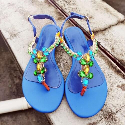 Newest Hot Sale Women Shoes Summer Concise Crystal Women Sandals Genuine Leather Solid Flat With Women Sandals Zapatos De Mujer