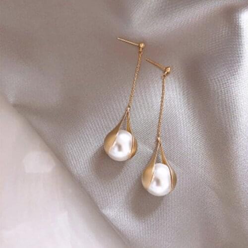Vintage Elegant Imitation Pearl Gold Long Drop for Woman Earrings Korean New Tassel Statement Earrings Female 2020 Jewelry Gifts