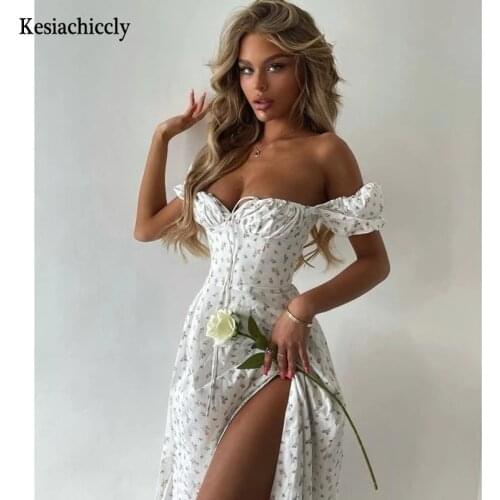 Kesiachiccly Elegant square collar spring summer dress Casual beach women vintage ruffles boho dress robe femme dresses vestidos