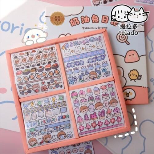 100PCS/set Girl Rabbit Bear Daily Waterproof Stickers Scrapbooking DIY Bullet Journal Diary Stationery Sticker Gift for Girls
