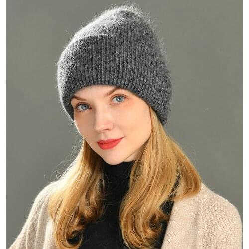 2021 Knitted Girls Skullies Beanies Casual Womens Hats Knitted Beanies Autumn Winter Thick angora rabbit fur hat