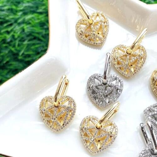 5Pairs Fashion Hollow Heart Charms Earrings For Women Wedding Party Cubic Zircon Crystal CZ Bohemian Bridal Jewelry Gift