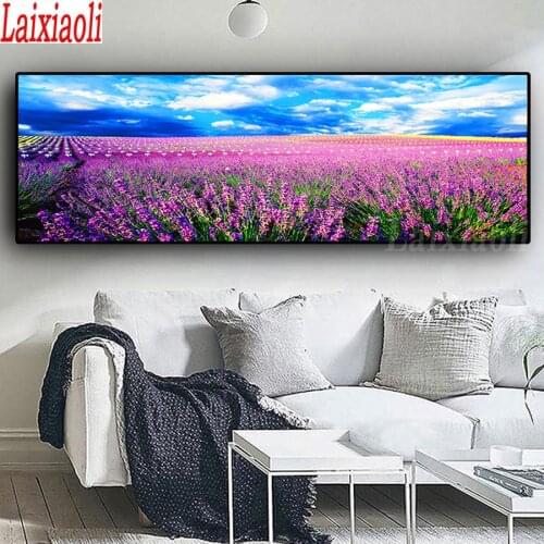 Large diamond mosaic Natural Lavender field Landscape diamond painting cross stitch Flower rhinestone embroidery Painting decor