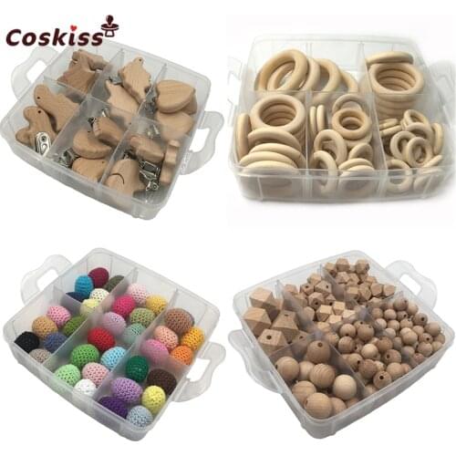 Baby Wooden Teether 4 Boxed Beech Hexagon Beads Wooden Ring Teether Pacifier Clip Crochet Beads DIY Baby Teething Necklace