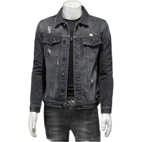 Denim Jackets，Fall New, Mens Jeans Coat, Solid Color, Lapel, Button Button, Pocket Trim, Two Colors, M-5XL, Youth Casual Jacket