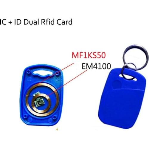 IC+ID Dual RFID/NFC Keyfobs EM4100&FM11RF08 S50 RFID&NFC Composite Cards 125khz RFID 13.56mhz NFC Key Tag Access Control tags