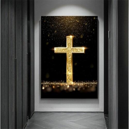 Golden Cross Print Canvas Painting Wall Art Picture for Living Room Home Decor