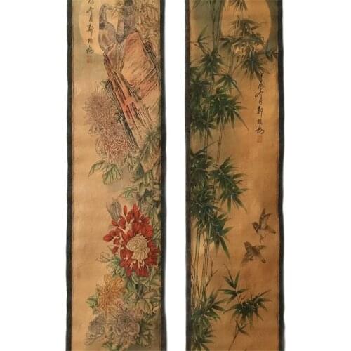 China Celebrity Painting Old Scrolls Four Screen Decorate Meilan Bamboo Chrysanthemum Painting