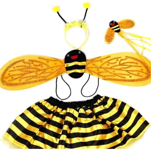 Halloween Christmas 4-Piece Set Bee Ladybug Children Costume Girl Cute Party Fancy Dress Cosplay Yellow Red Stage Costume