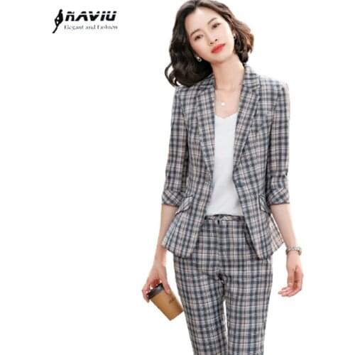 Plaid Suits Women Spring Summer 2021 New Casual Fashion Temperament Slim Blazer And Pants Office Ladies Work Wear