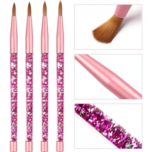 Crystal Acrylic Nail Art Brush UV Gel Carving Pen Brush Glitter Liquid Handle Gel Builder Manicure Brush Drawing Tools Size