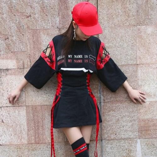 Fashion Street Costume WomenS T-Shirt Dress Loose Hip-Hop Tops Nightclub Female Singer Jazz Dance Performance Clothing DL4327