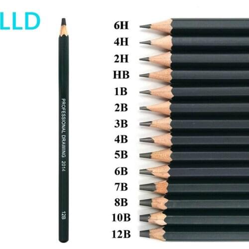 LLD Professional Sketch Drawing Pencil Set Hb 2B 6H 4H 2H 3B 4B 5B 6B 10B 12B 1B Painting Pencils Art Set Stationery Supplies