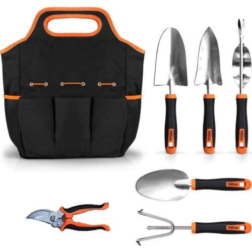 7PCS Garden Tools Set Stainless Steel Tool Kit With Storage Bag 1shovel 1rake,1weeder1 Trimme1 Root Extractor 1carrying Bag