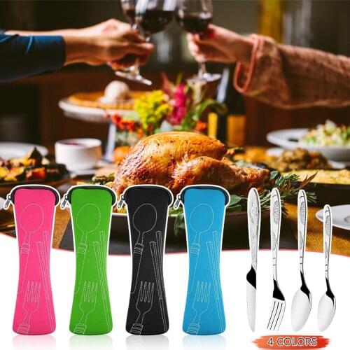 4 Pcs Stainless Steel Dinnerware Set Knifes Fork Spoon Chopsticks Family Travel Camping Picnic Cutlery Tableware with Case