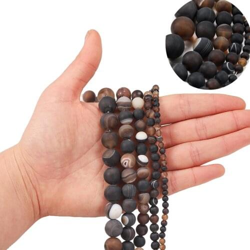 Natural Matte Coffee Stripe Agates Bead Stone Round Loose Spacer Beads For Jewelry Making DIY Bracelet Accessories 4 6 8 10 12mm