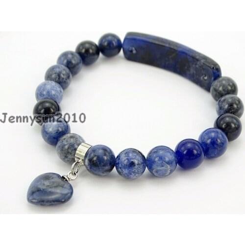 Natural Sodalite Gems Stone Heart Bar Round Beads Stretchy Bracelet Healing Reiki Chakra 5Strands / Pack