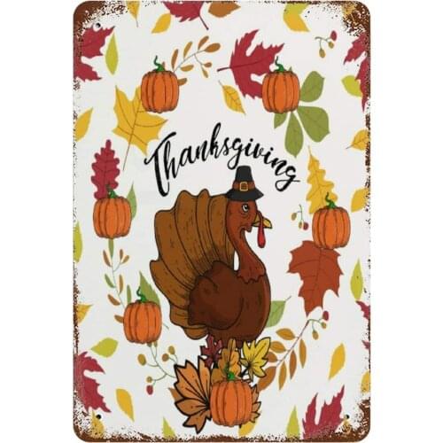 NoBrands Vintage Retro Metal Tin Sign Wall Decor Art Thanksgiving Day Turkey Fall Seasonal Harvest Poster Home Decor