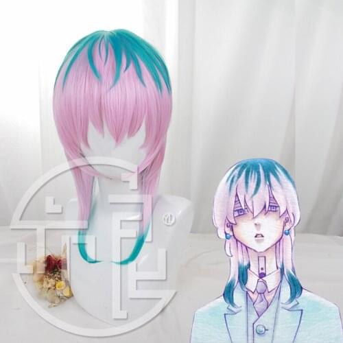 New Arrival Anime Tokyo Revengers Haitani Rindo Cosplay Wig Blue Gradient Pink 33cm Long Cosplay Wig Resistant Synthetic Hair