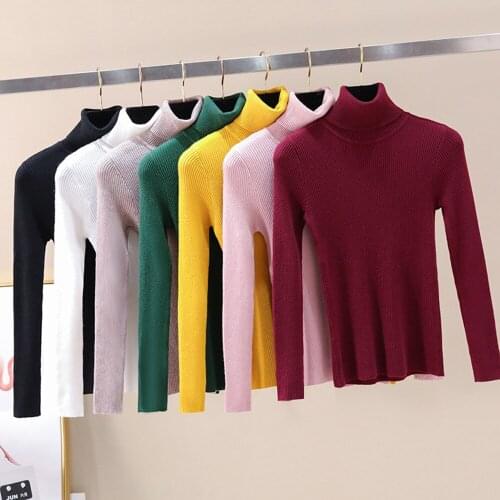 Slim Femme Elasticity Pullovers Autumn Winter Women Knitted Turtleneck Sweater Soft Polo-neck Jumper