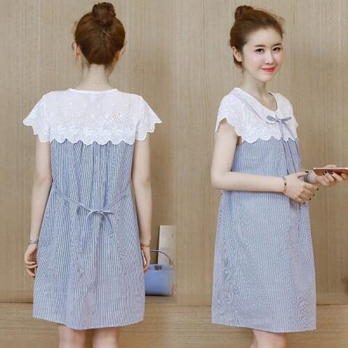 Maternity Dress 2021 New Korean Summer Fashion Stitching Short-Sleeved Short-Sleeved Plaid Dress For Pregnant Women