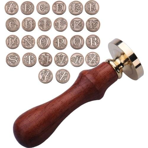 Retro Wood Classic 26 Letter Alphabet Initial Wax Seal Stamp Post Decorative Vintage DIY Handle Brass Head Wedding Invitation