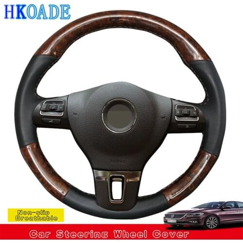 DIY Hand-stitched Black Genuine Leather Steering Wheel Covers For Volkswagen VW Gol Tiguan Passat B7 Passat CC Touran Jetta Mk6