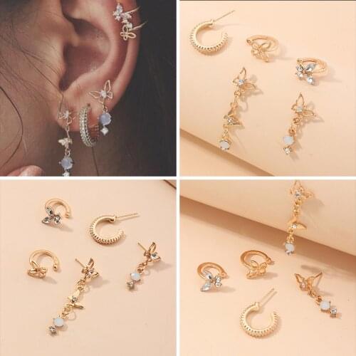 5pcs Fashion Ear Studs women Female Chic Gold Butterfly Ear Dangle Earrings European Charm Ear Cuff for Women Jewelry Gifts