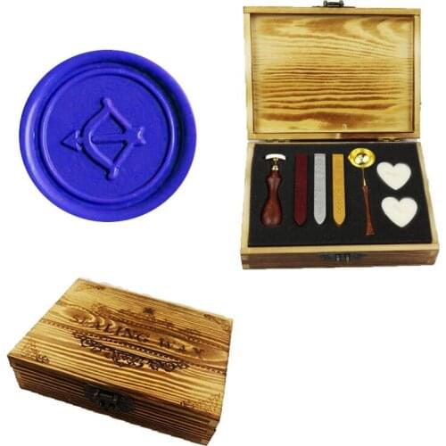 Wax Seal Stamp Archery, Wedding Invitations ,Vintage Gift Wood Box Set Rosewood Handle Custom Picture Letter Signature Custom