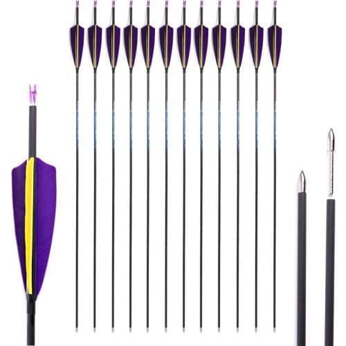 6/12pcs Spine 300-1000 ID 4.2mm Pure Carbon Arrows 32Inch Turkey FeathersFor Recurve and Compound Bow hunting Shooting