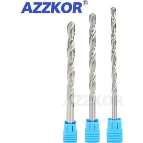AZZKOR Carbide Alloy Drill Tungsten Steel Super Hard Stainless HRC50 Twist Bit Straight Handle Solid 150mm For CNC Lathe Machine