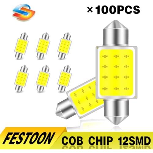 100pcs Cool White 36MM COB 12SMD 1.5W LED Festoon Light Lamp For Car Dome Light Trunk Light 12V