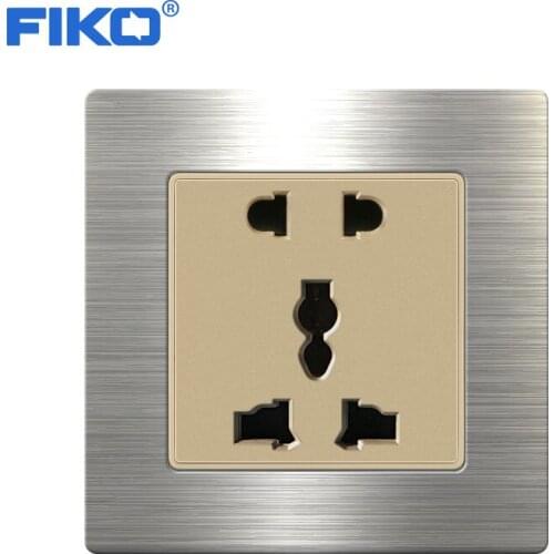 FIKO 5hole universal wall electric socket stainless steel material panel 86*86mm home decoration accessories power outlet