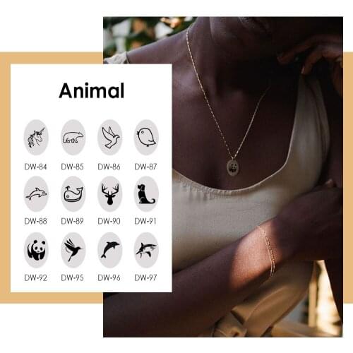Visunion 316L Stainless Steel Square Necklace Women Rose Gold Color Custom Engraving Animals Dolphin Bear Pattern Necklace Gift