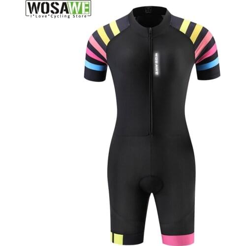 WOSAWE Womens Triathlon Short Sleeve Cycling Jersey Set Skinsuit Maillot Ropa Ciclismo Bicycle Clothing Bike Shirts Jumpsuit