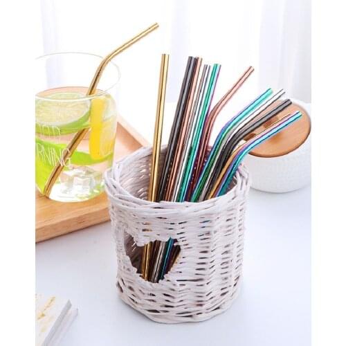 Colorful 304 Stainless Steel Straws Reusable Straight Bent Metal Drinking Straw With Cleaner Brush Set Party Bar Accessories