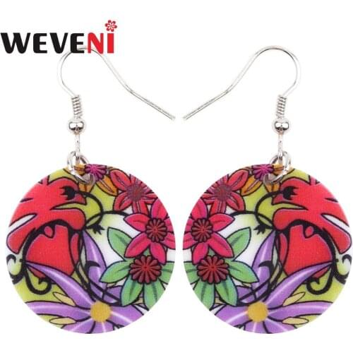 WEVENI Bohemian Drop Dangle Cute Round Flower Printing Earrings For Women Bijoux Trendy Wholesale Statement Acrylic Jewelry
