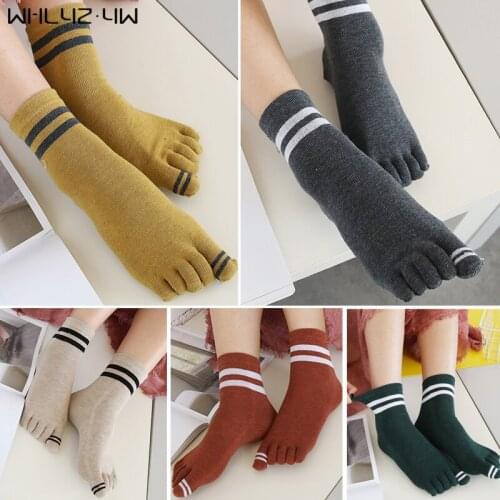 Pure Cotton Five Finger Socks Women Girl Striped Solid Street Fashion Soft Elastic Endurable Short Socks With Toes EU 35-39