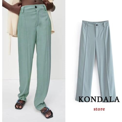 KONDALA Women Office Lady High Waist Straight Pants Single Button Casual Zipper Trousers Elegant Mujer Pants